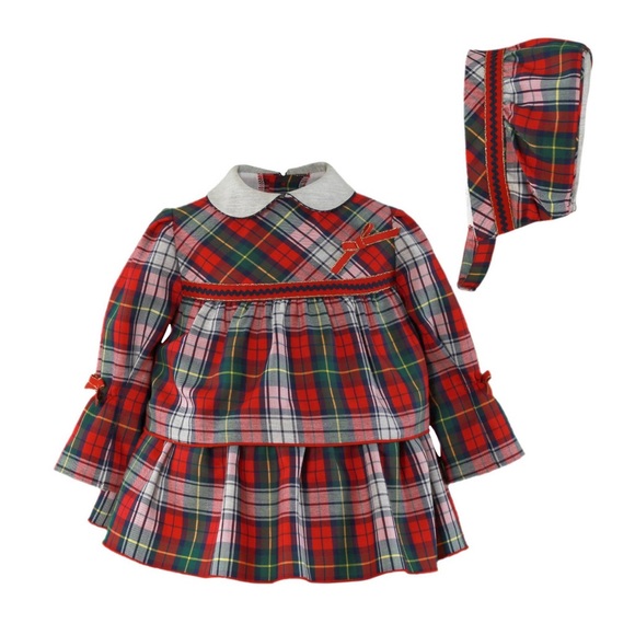 Holiday Checkered Baby Dress with Bonnet Set 12M Girls - Picture 1 of 1
